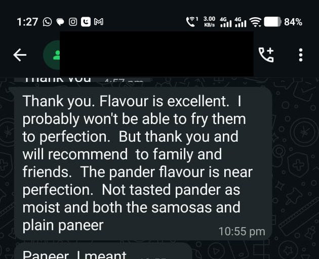 Customer review - paneer samosas